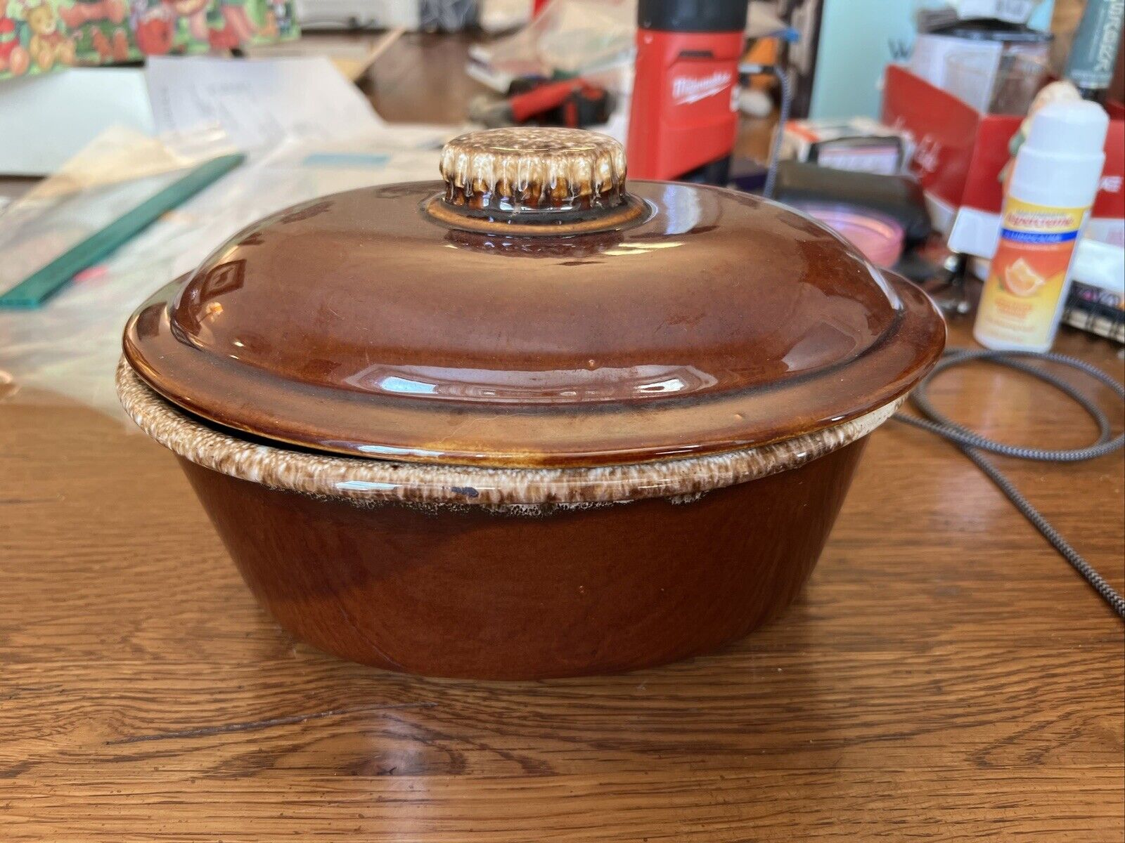 Vintage Hull Brown Drip Oval (oblong) Oven Proof Serving Bowl with Lid 10”