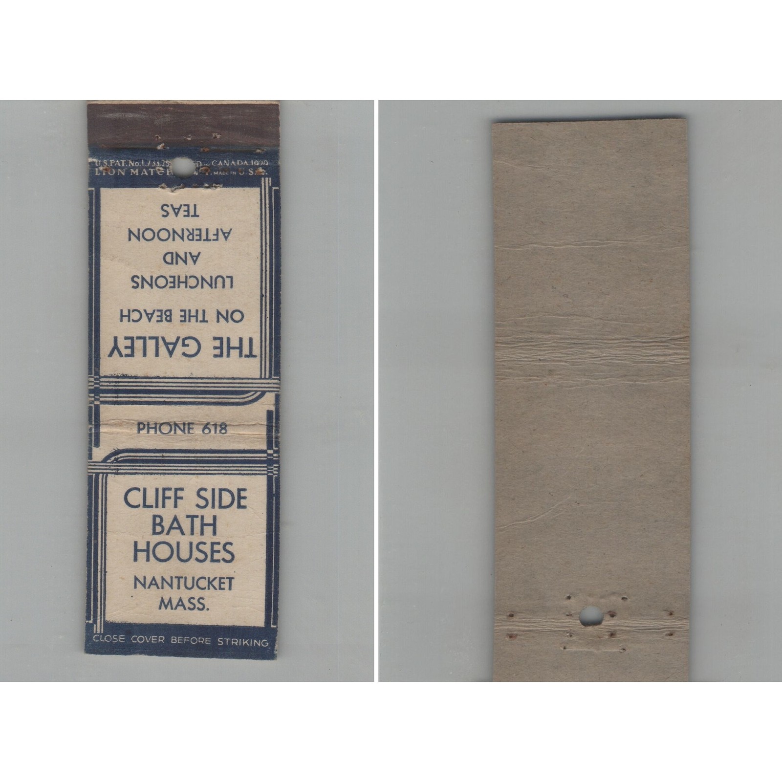 Matchbook Cover The Galley on the Beach / Cliff Side Bath Houses Nantucket MA