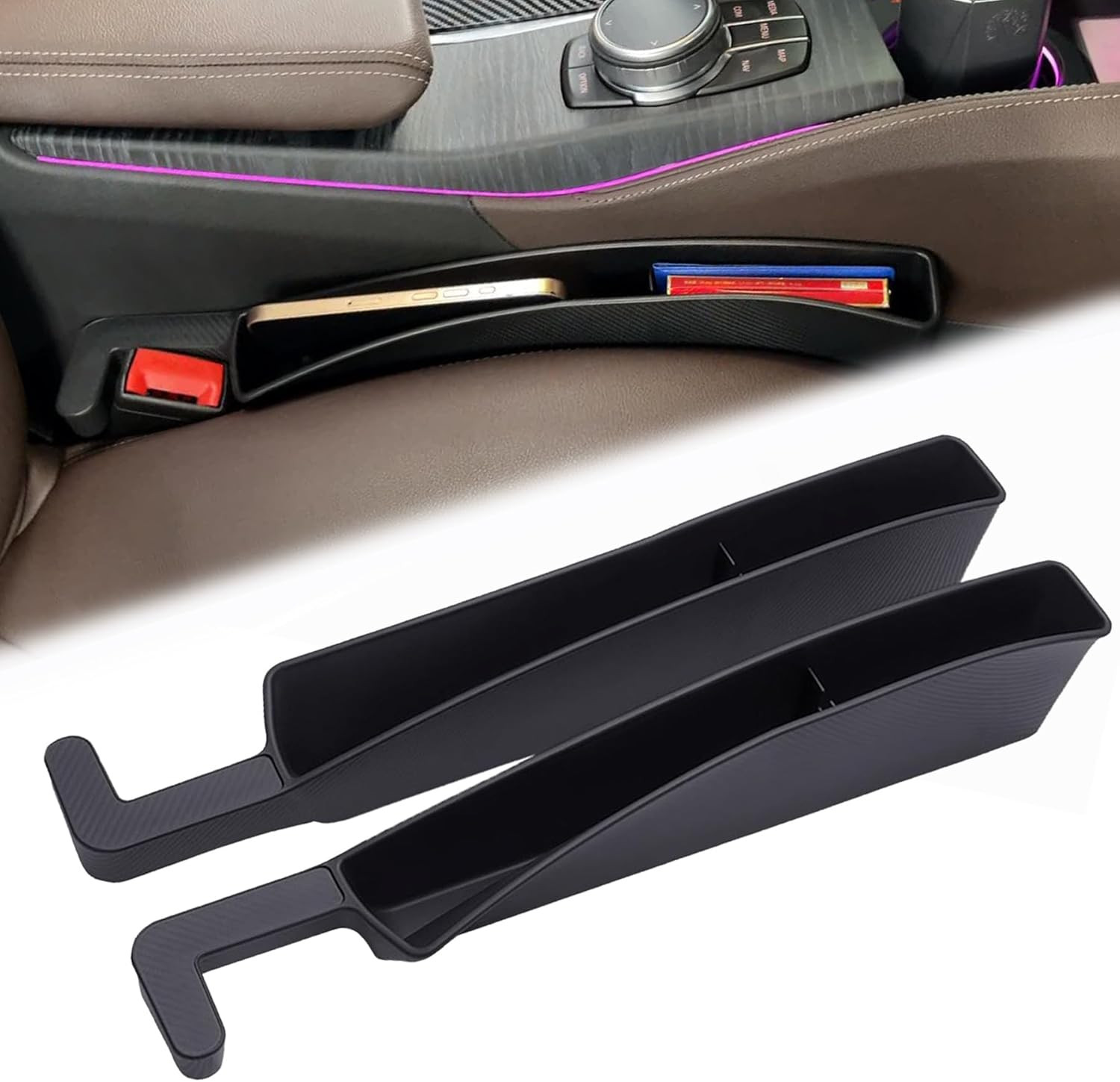 2 Packs Car Seat Gap Filler Organizer, Dual Slot Car Seat Gap Organizer, Gap Fil