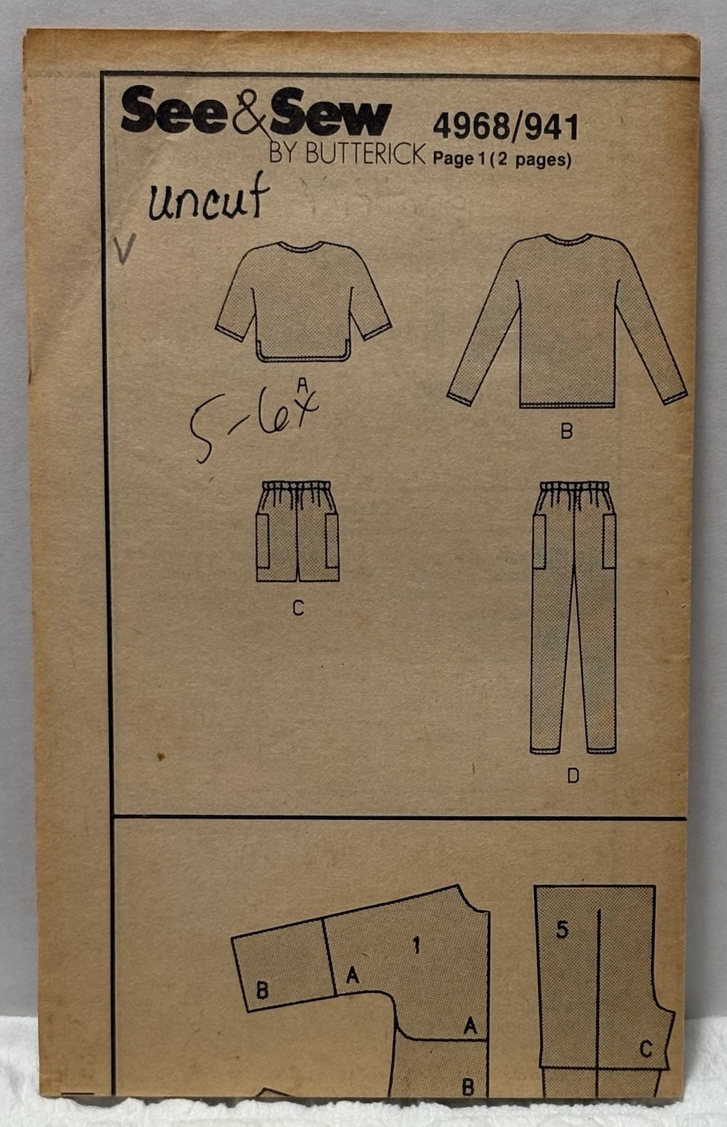 Butterick 4968/941 Tops, Pants, Shorts *PREOWNED* UNUSED