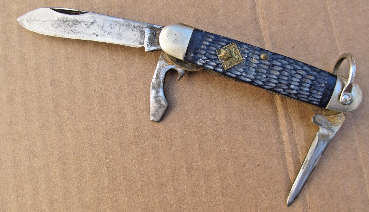 Vintage ~ Cub Scouts / BSA Blue 3-Blade Utility Pocket Knife / Opener ~ USA