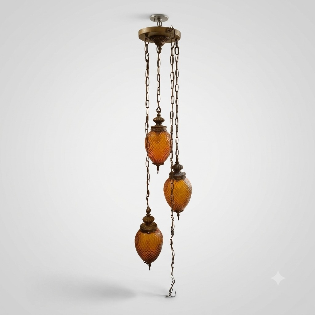 L&L Loevsky WMC Hollywood Regency 3 Tier Dragon Egg Amber Glass Gothic Lamp