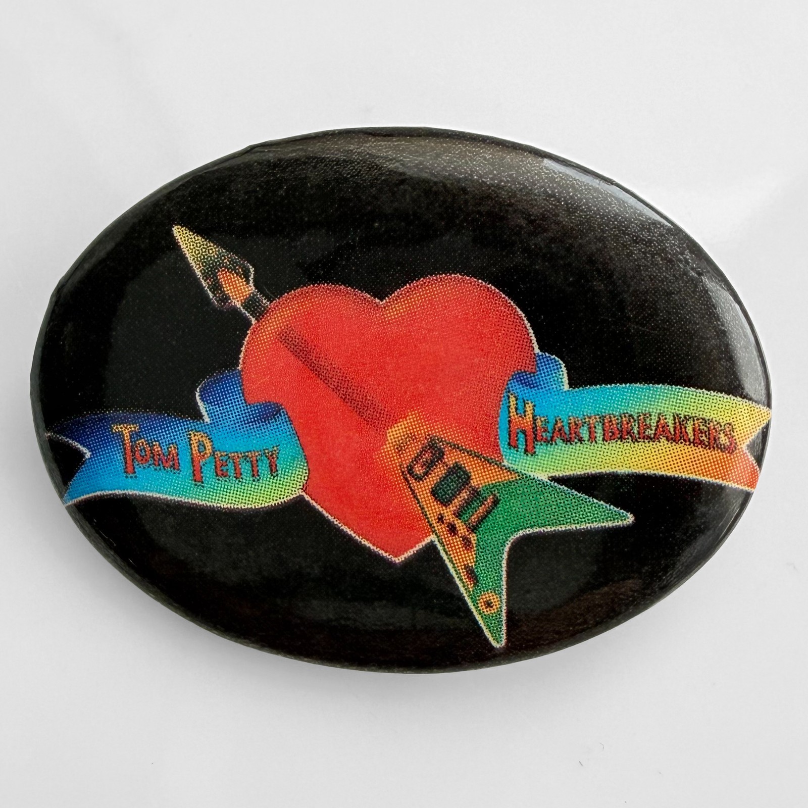 RARE Vintage 1970s TOM PETTY & The Heartbreakers promo pin oval button badge