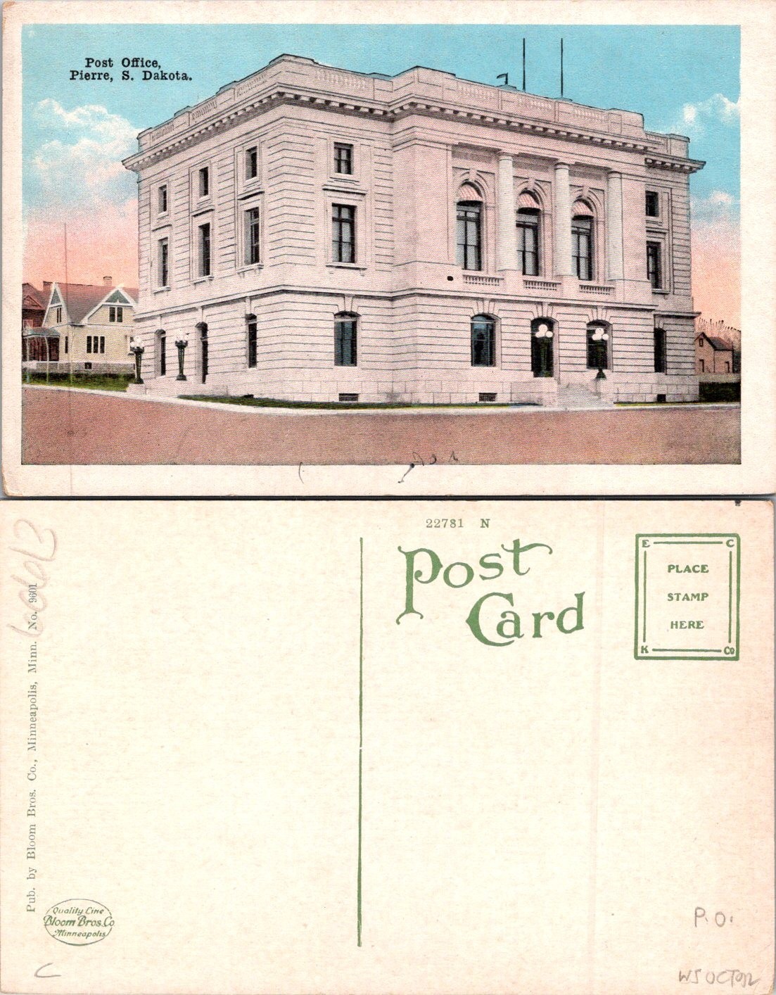 Pierre SD View Of Post Office Postcard 60613