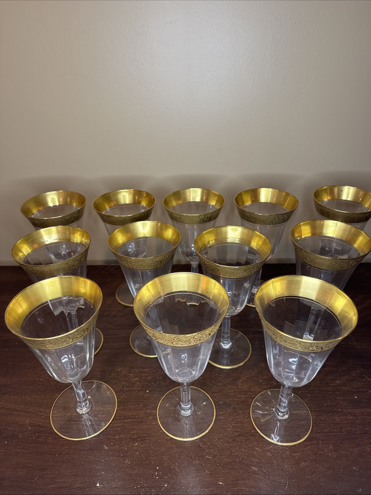 Vintage Tiffin Franciscan Gold Rim Crystal Wine Goblets Glasses Set of 12