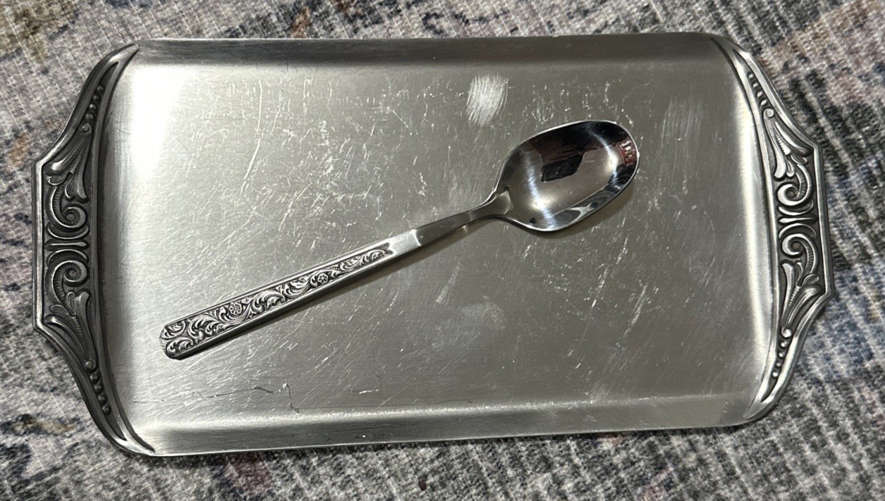 Hs Norway Pewter Tray And Spoon