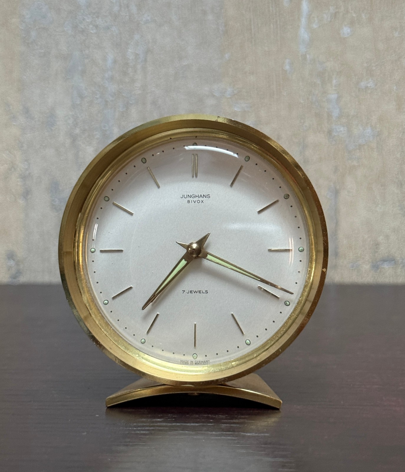 Vintage Junghans Bivox Alarm Clock 7 Jewels West Germany Brass Desk Clock