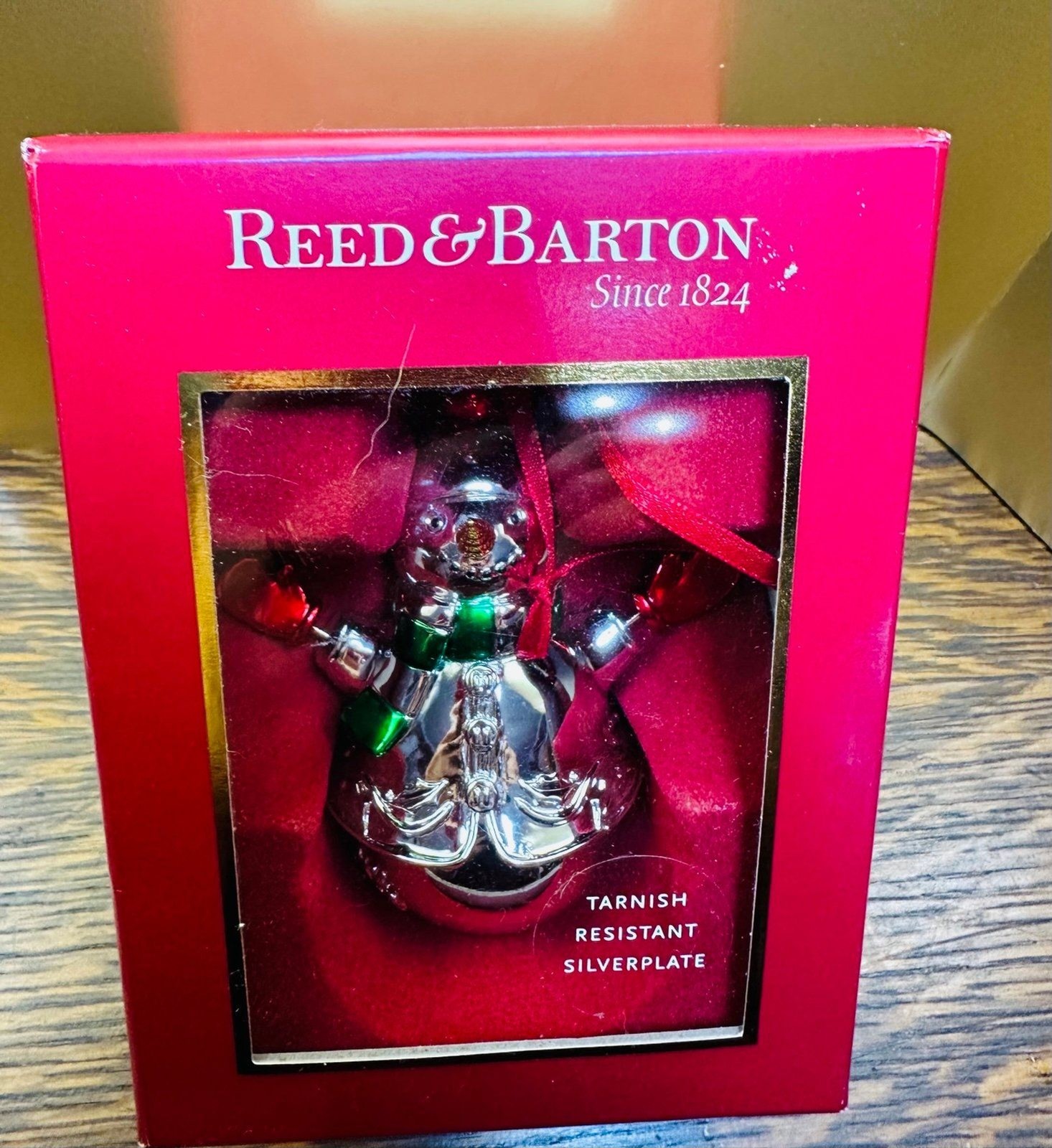Vintage Reed & Barton Silverplate Snowman Sleigh Bell Ornament with Box