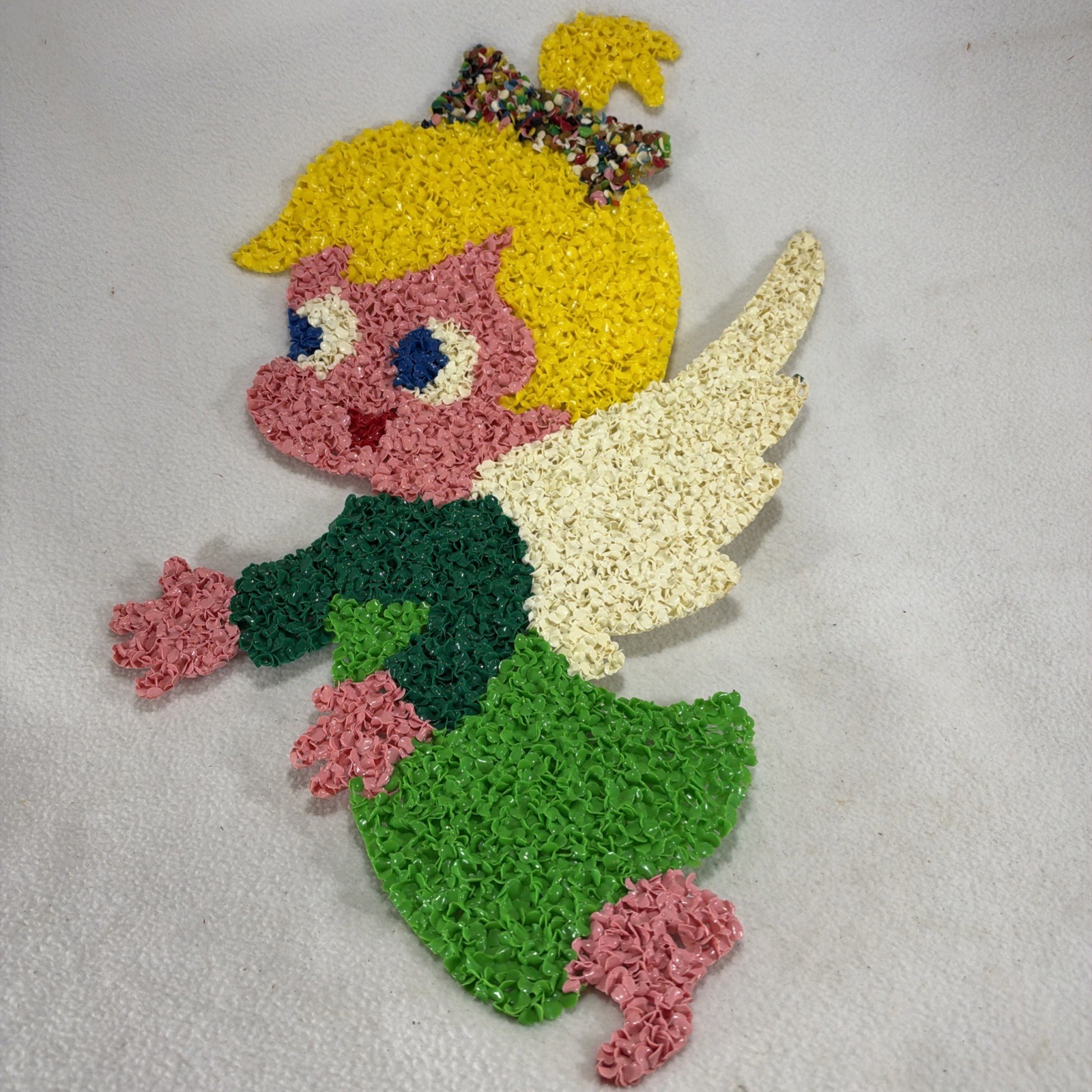 Vintage 1970’s Christmas Angel Plastic Melted Popcorn Wall Decoration