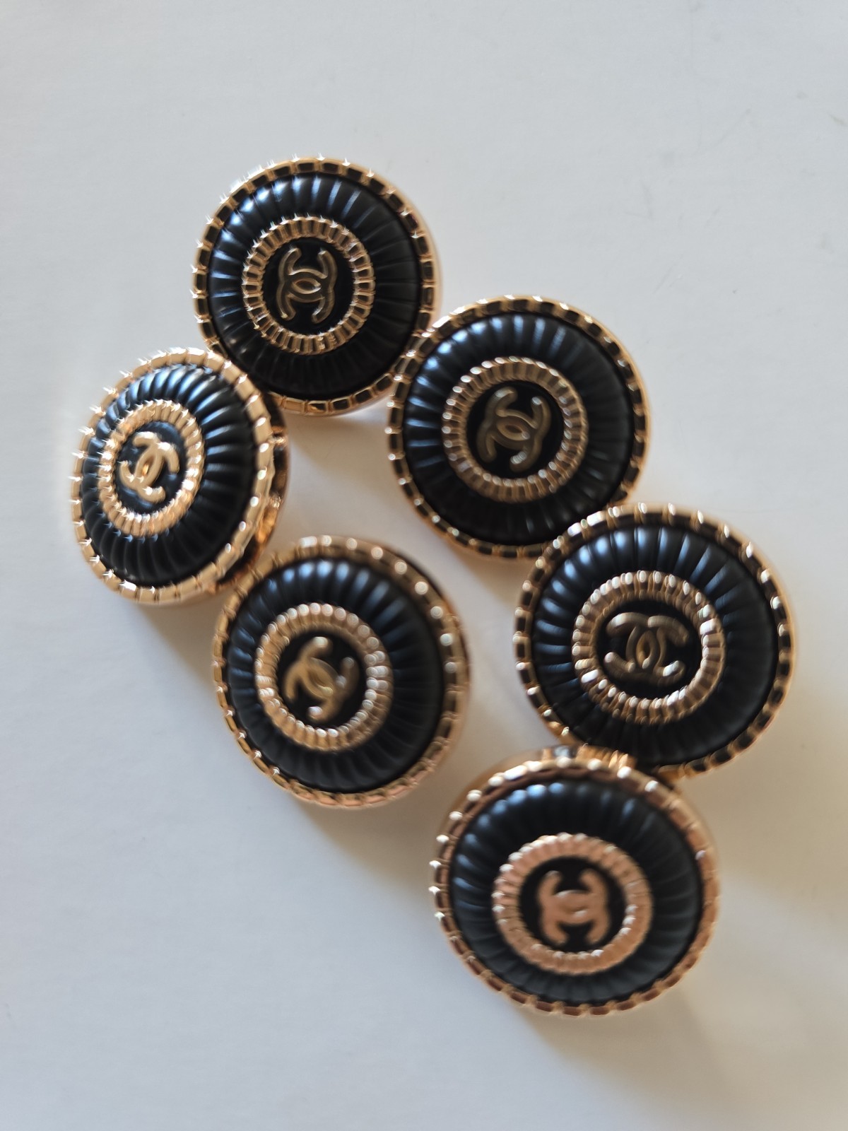 STAMPED Chanel lot of 6 Designer Black Gold Button Metal 23mm Heavy