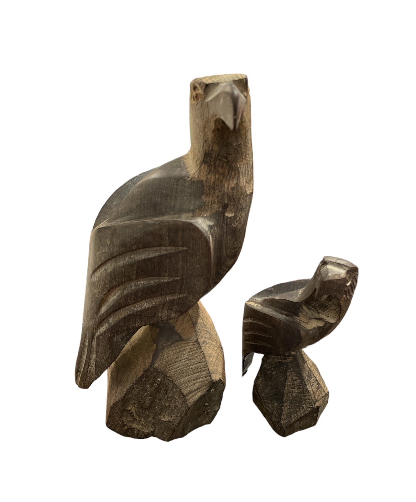 Ironwood Eagle Hawk Falcon Bird Figurine Wood Carved Statue 2x Heavy VTG (A3)