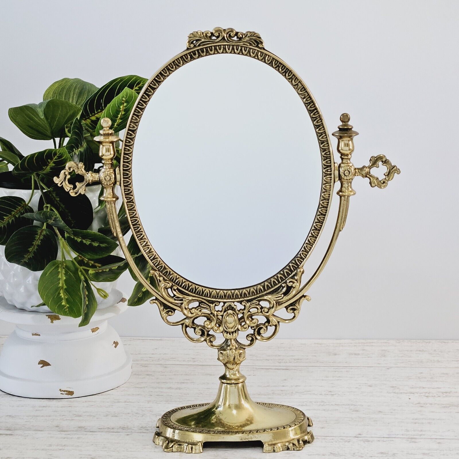 Vintage Mid Century Italian Brass Vanity Table Dresser Swivel Mirror