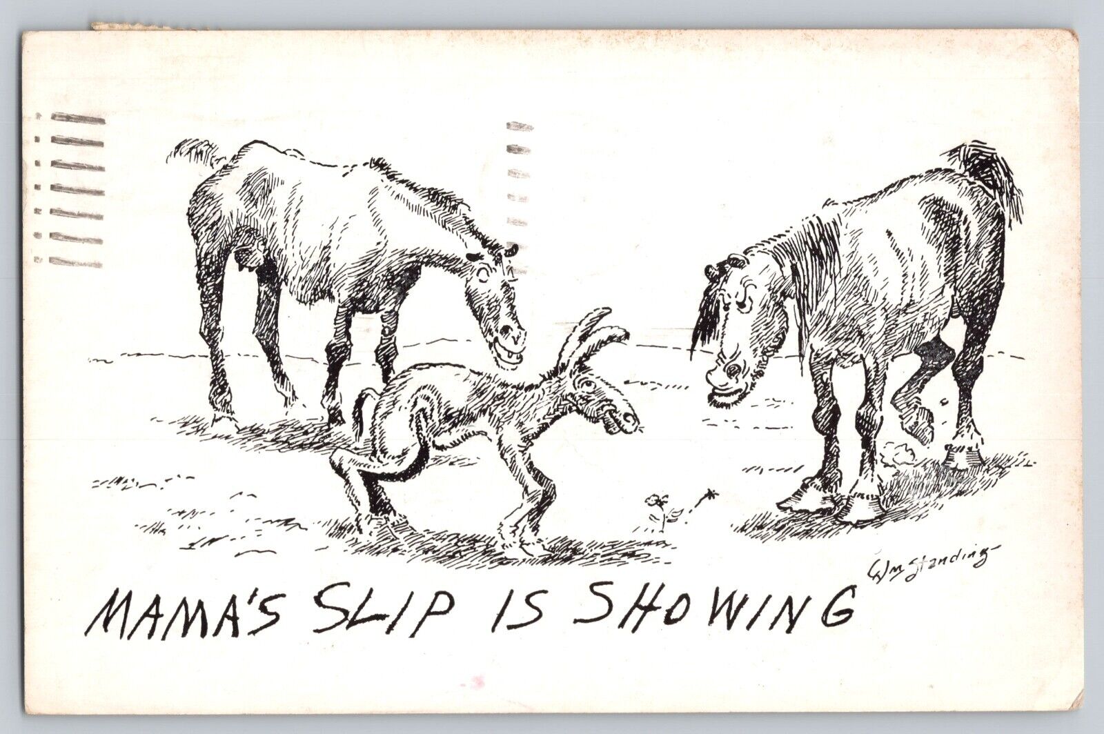 Postcard William Standing Mam's Slip Is Showing Horses Comic Vintage Posted 1948