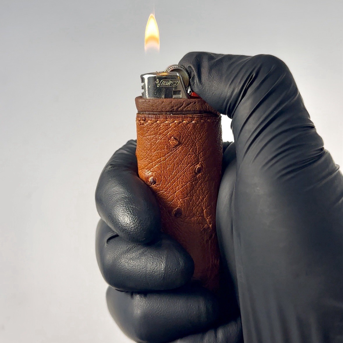 Dark cognac ostrich leather lighter sleeve, Handmade luxury exotic lighter case Dark cognac ostrich leather lighter sleeve, Handmade luxury exotic lighter case