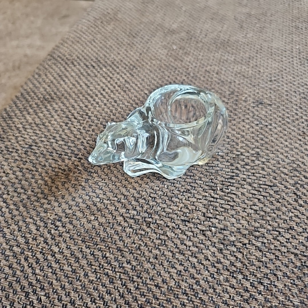 NEW Vtg Indiana Glass#6404 Crystal Polar Bear Figurine Votive Holder 5.5x2.75\
