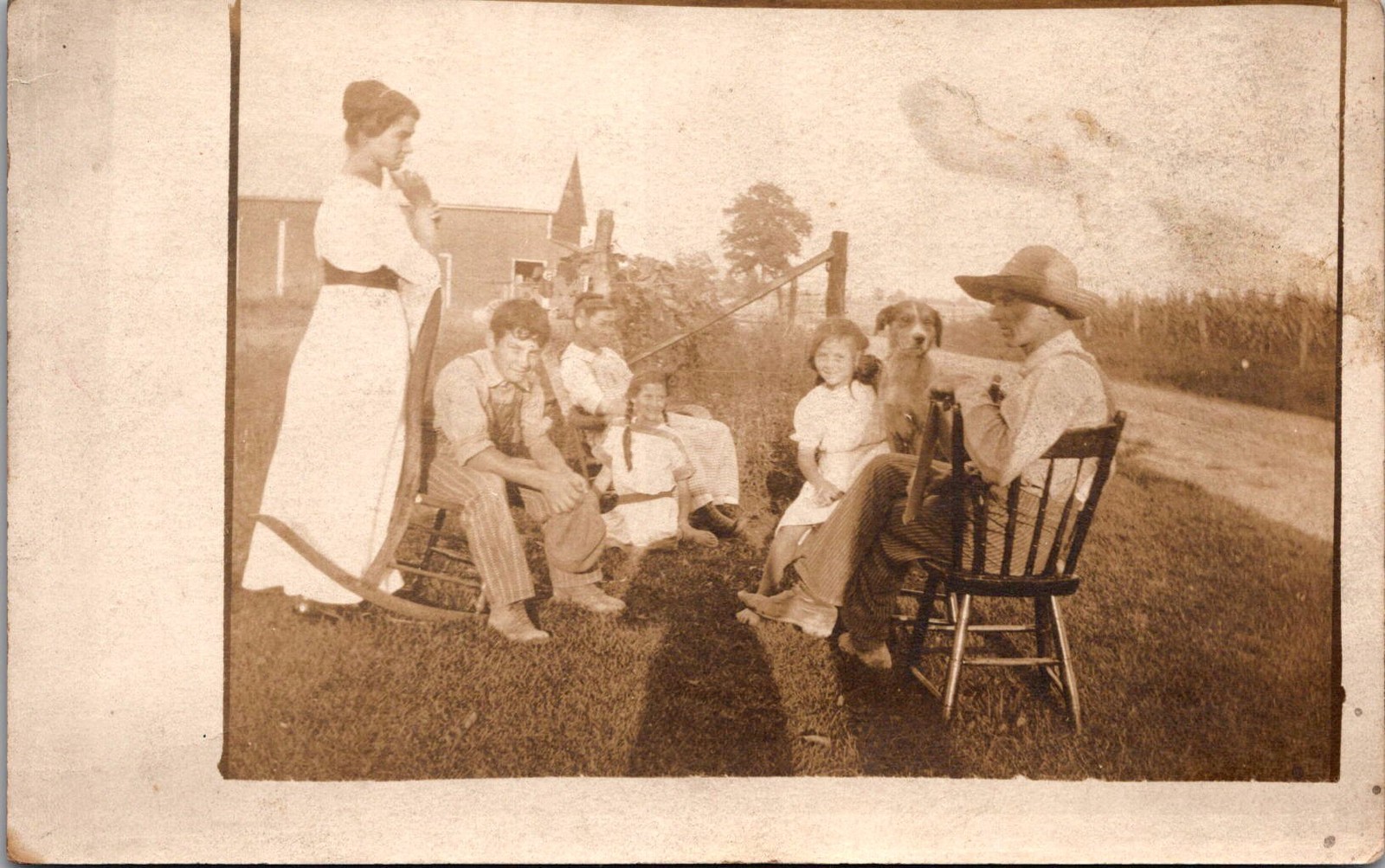 RPPC Rural Group with Dog Outdoors Vintage Postcard 4P24-24 RPPC Rural Group with Dog Outdoors Vintage Postcard 4P24-24