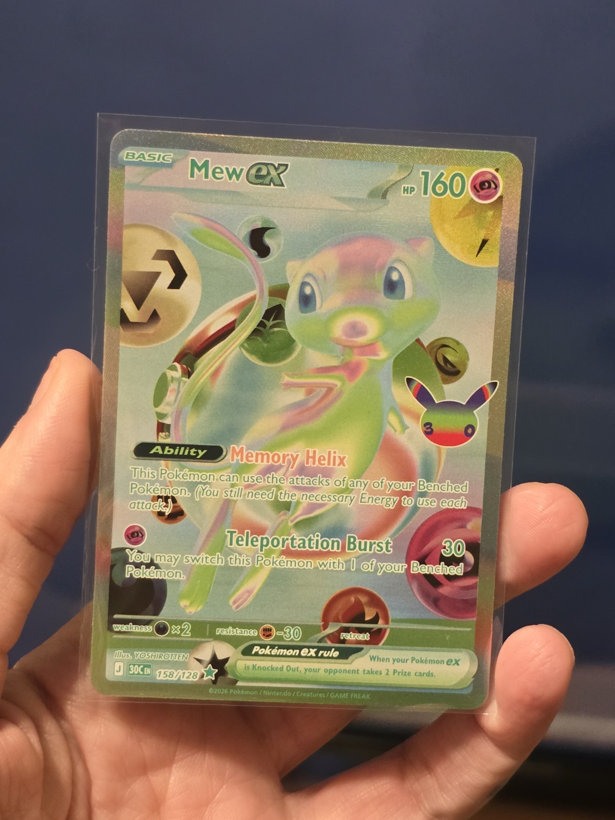 Mew Ex #158/128 futuristic rare Pokemon 30th Celebration Mew Ex #158/128 futuristic rare Pokemon 30th Celebration