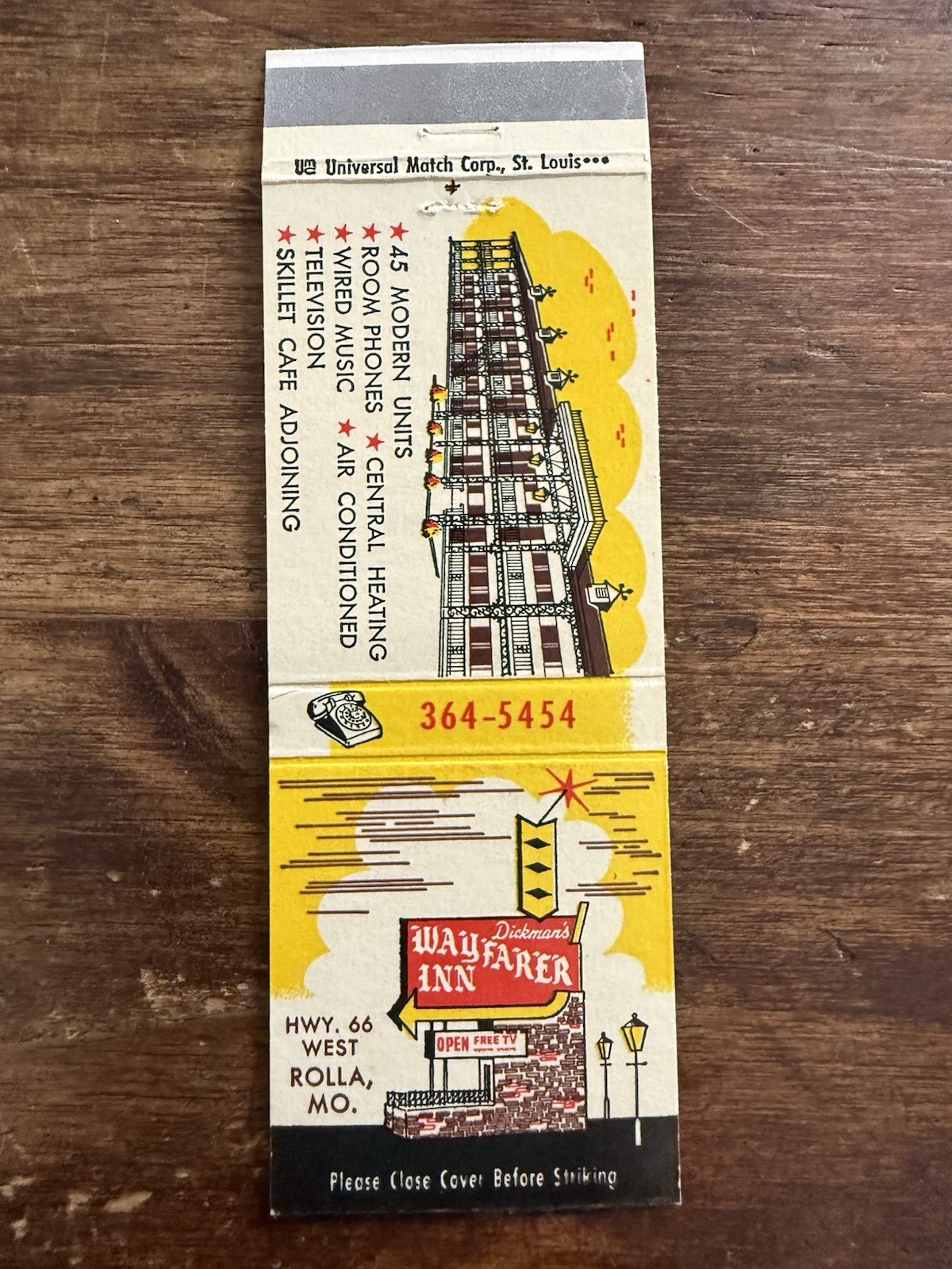 D1227 Dickman’s Wayfarer Inn Rolla Missouri Vintage Matchbook Cover