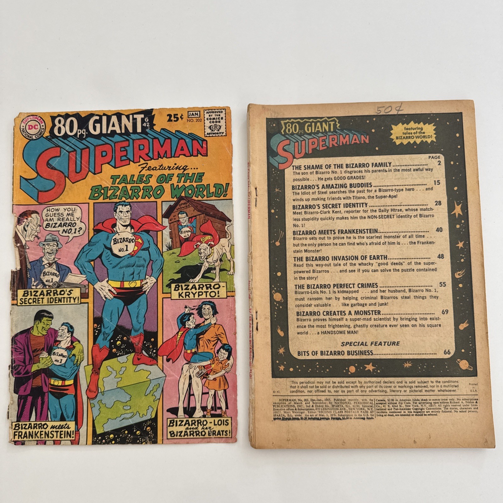 Superman #202 | Front Cover Detached | 80 Page Giant | Bizarro | DC Comics 1967