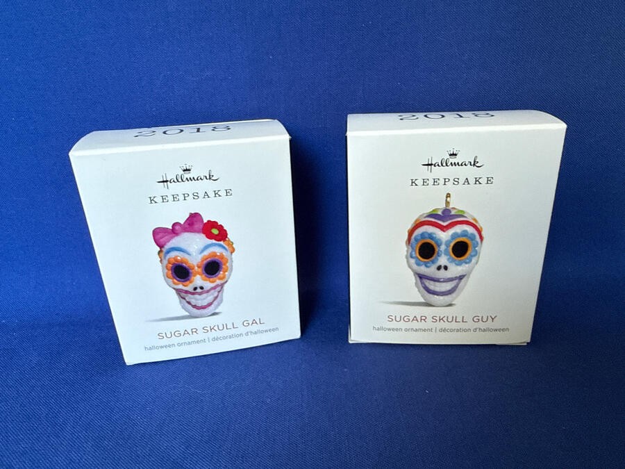 Hallmark Keepsake 2018 Sugar Skull Guy & Gal Halloween Ornaments NIB