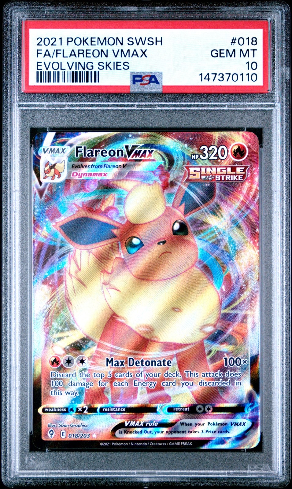 2021 POKEMON SWORD & SHIELD EVOLVING SKIES #018 FULL ART FLAREON VMAX PSA 10