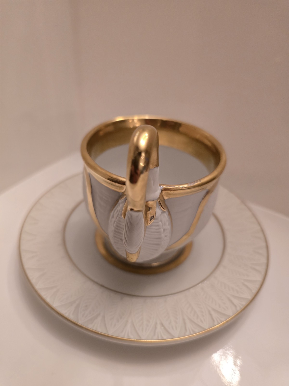 Vintage RPM Royal Porzellan Manufaktur Bavaria Swan Cup & Saucer Porcelain Gold