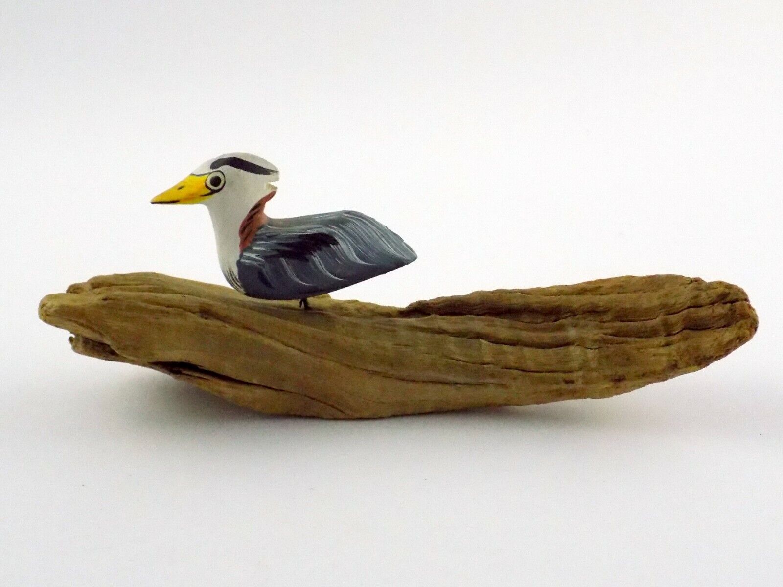 Handmade Heron Woodcarving on Driftwood Unsigned Sea Bird Figurine Seabird Ocean