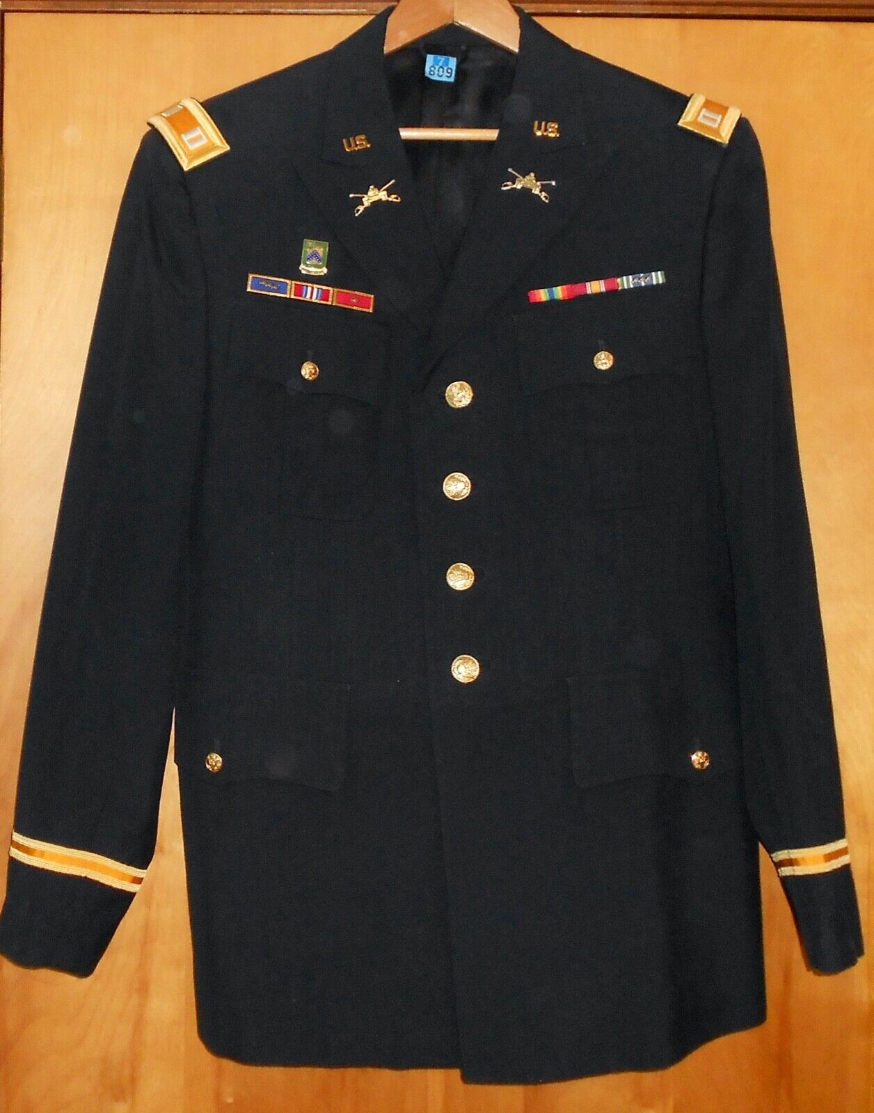 US Army Officer Dress Blue Uniform with Insignia Made to Measure