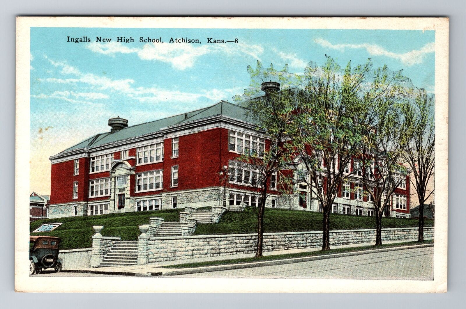 Atchison KS-Kansas, Ingalls New High School, Antique, Vintage Souvenir Postcard