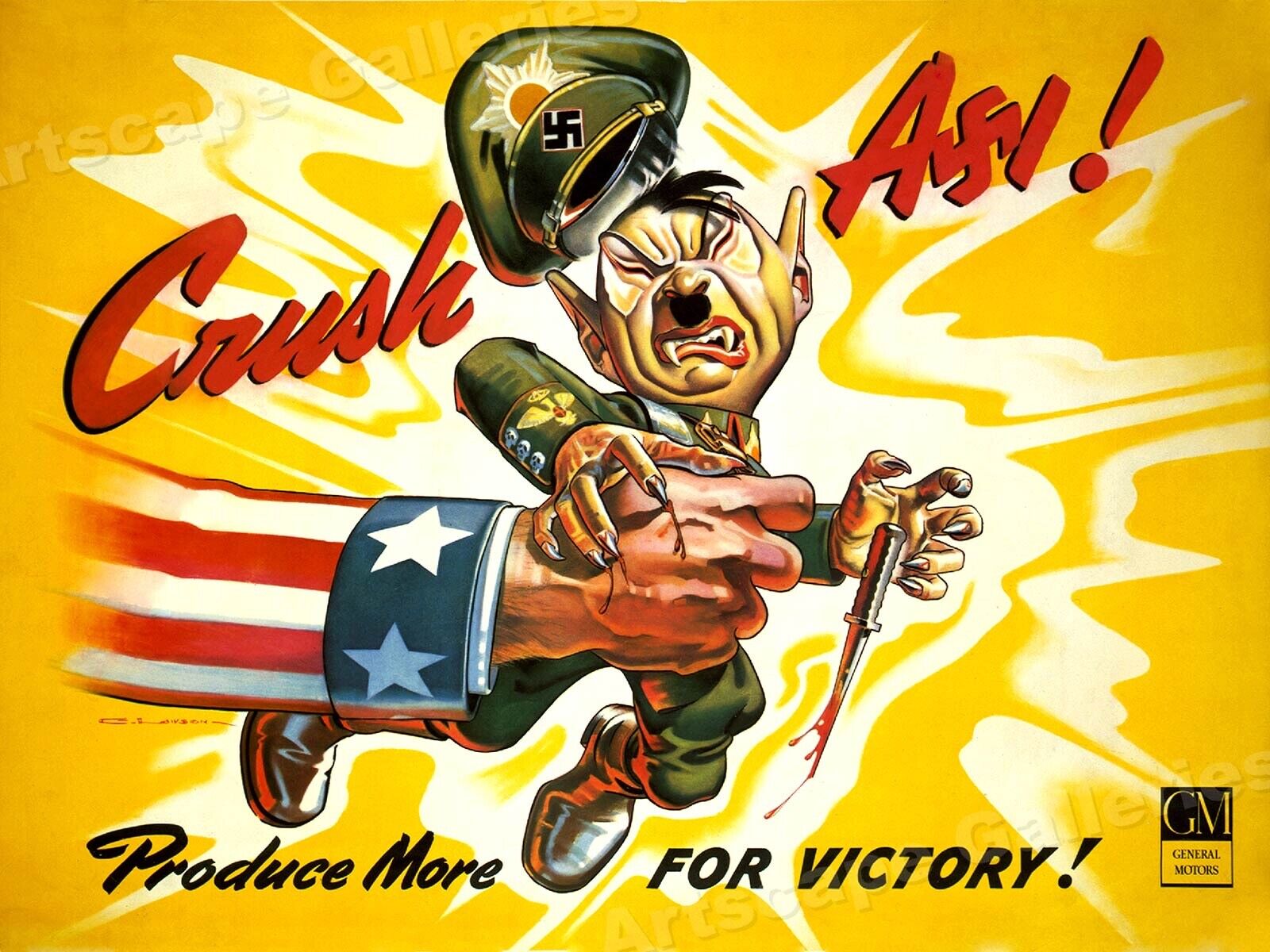 Crush Axi Monster Hitler Historic WW2 Propaganda Poster - 18x24