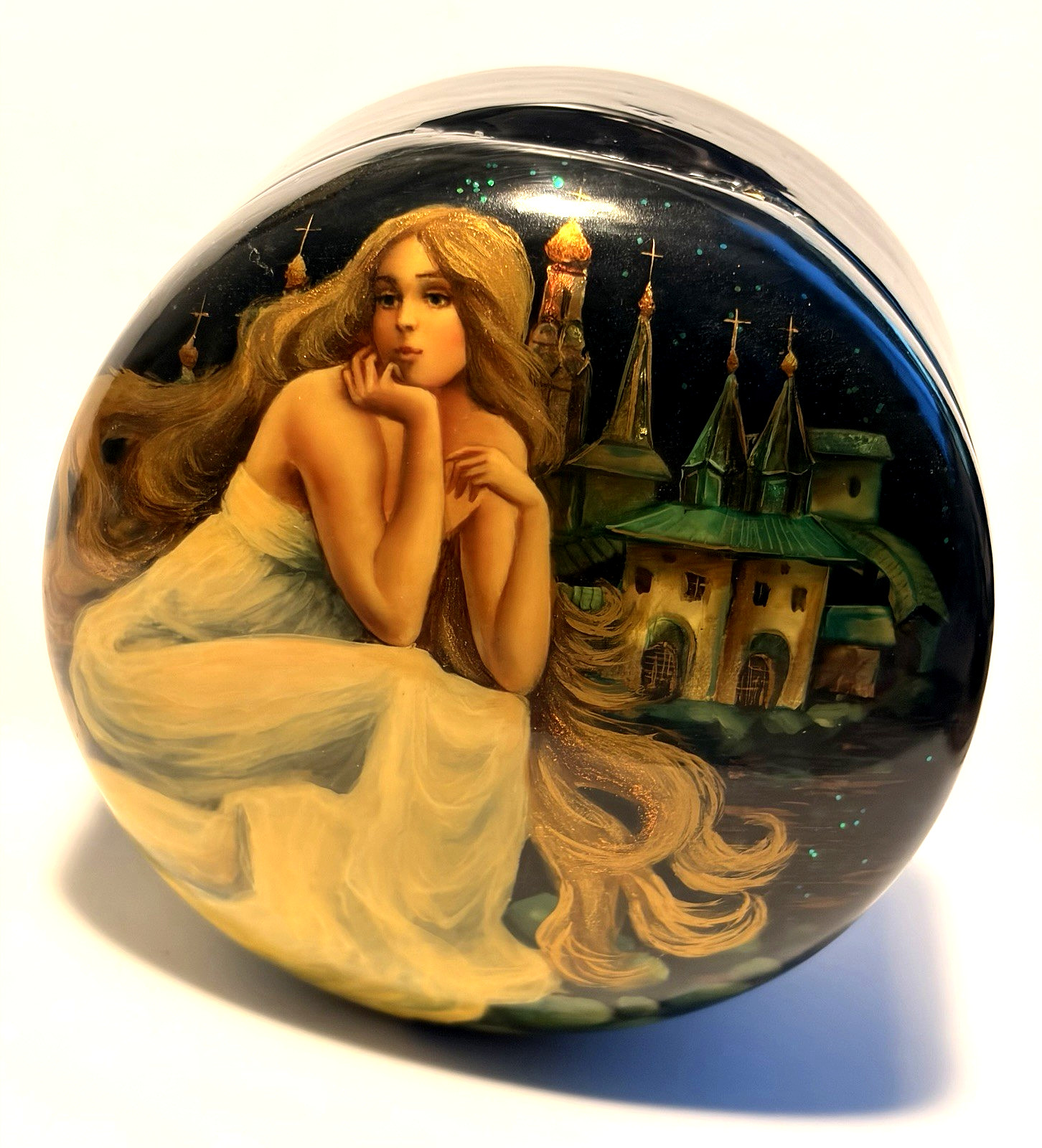 VTG Fedoskino Russian lacquer box Golden Hair