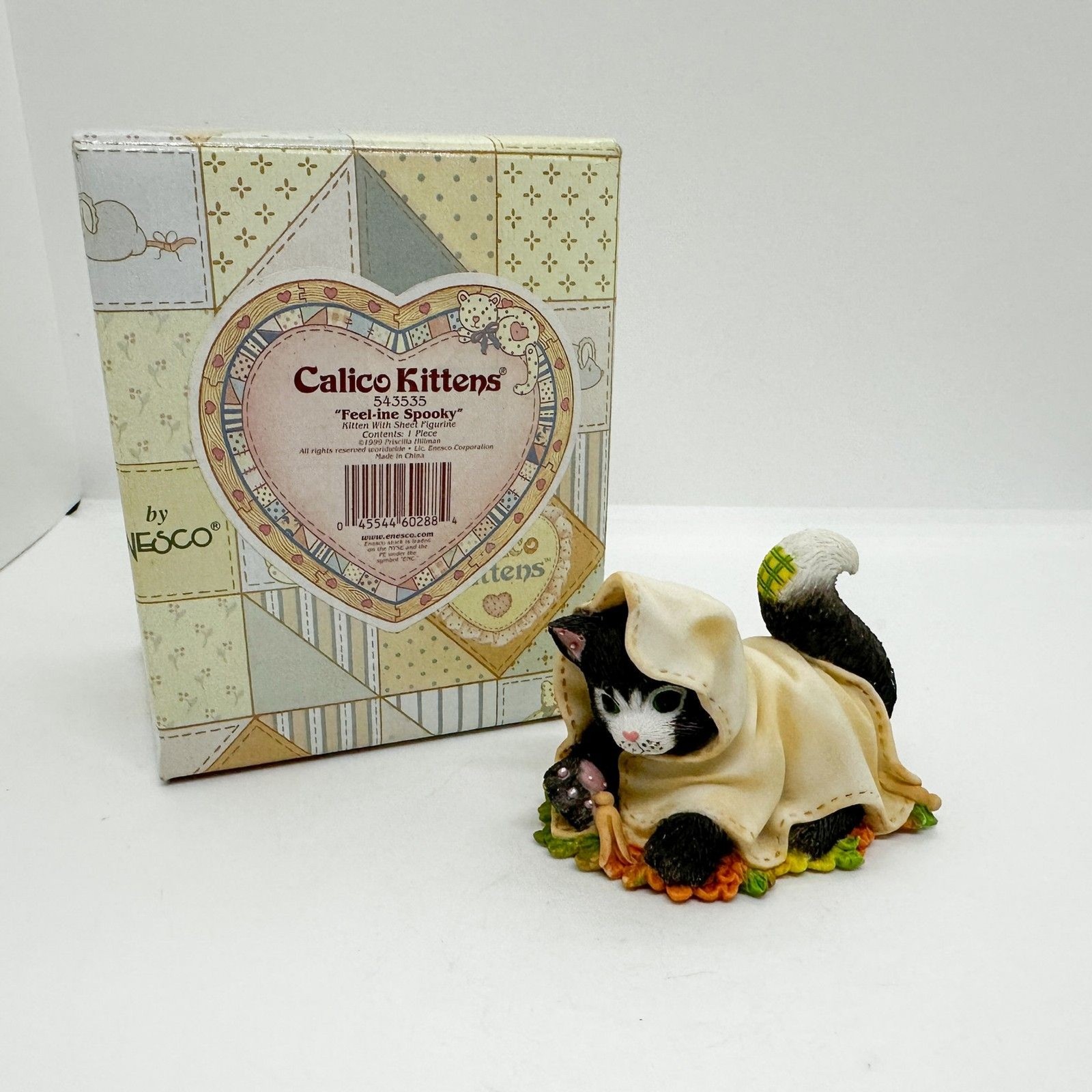 NOS Vintage Calico Kittens Tuxedo Cat Spooky Ghost Halloween Figurine