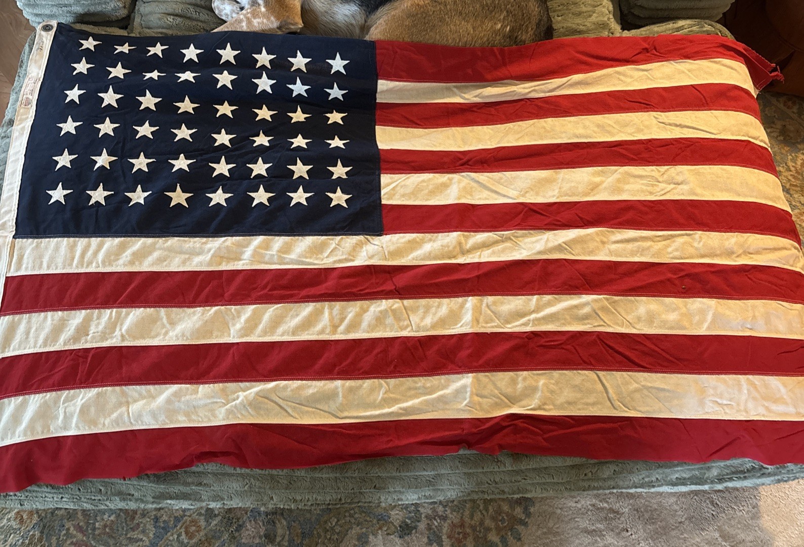 VTG WWII 48 Star Annin Defiance American Flag 3’x5’ Sewn Stars Cotton Bunting