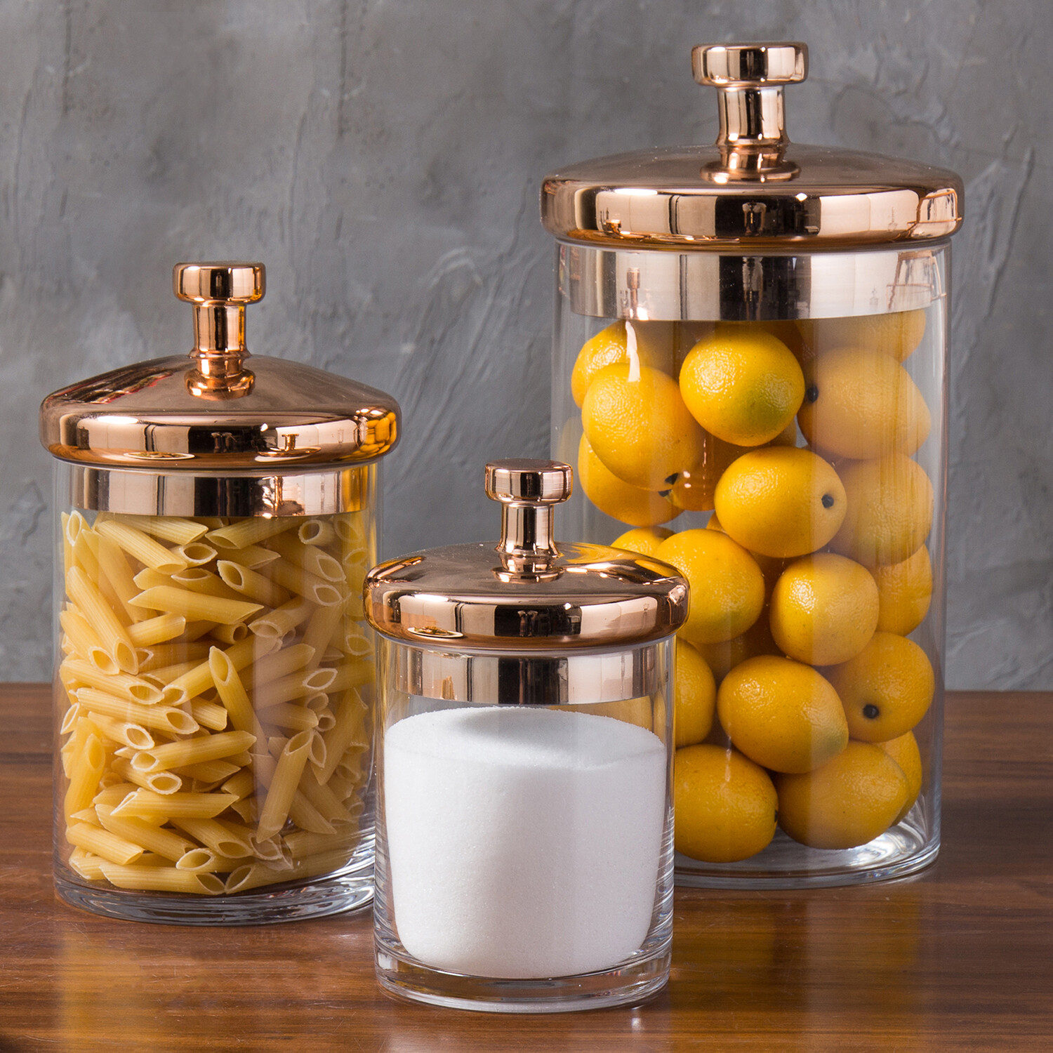 MyGift Set of 3 Clear Glass and Copper Tone Kitchen and Bath Storage Containers