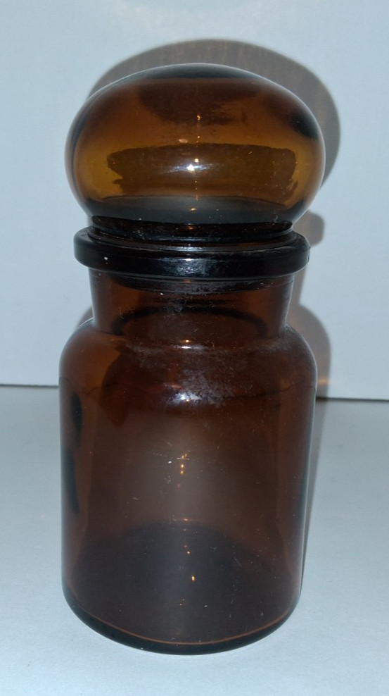 VTG MCM Apothecary Brown Apothecary Jar Belgium Bubble Lid 5.5” Tall