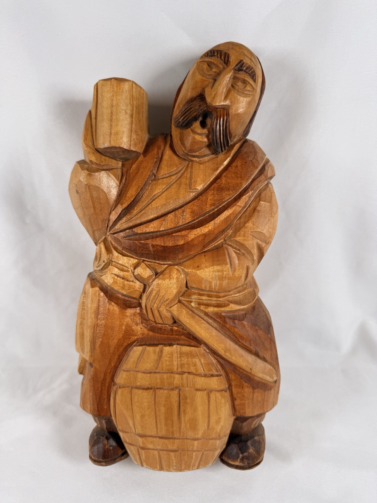 Vintage Hand-Carved Wooden Monk/Friar With Barrel – Folk Art Statue. see pics ..