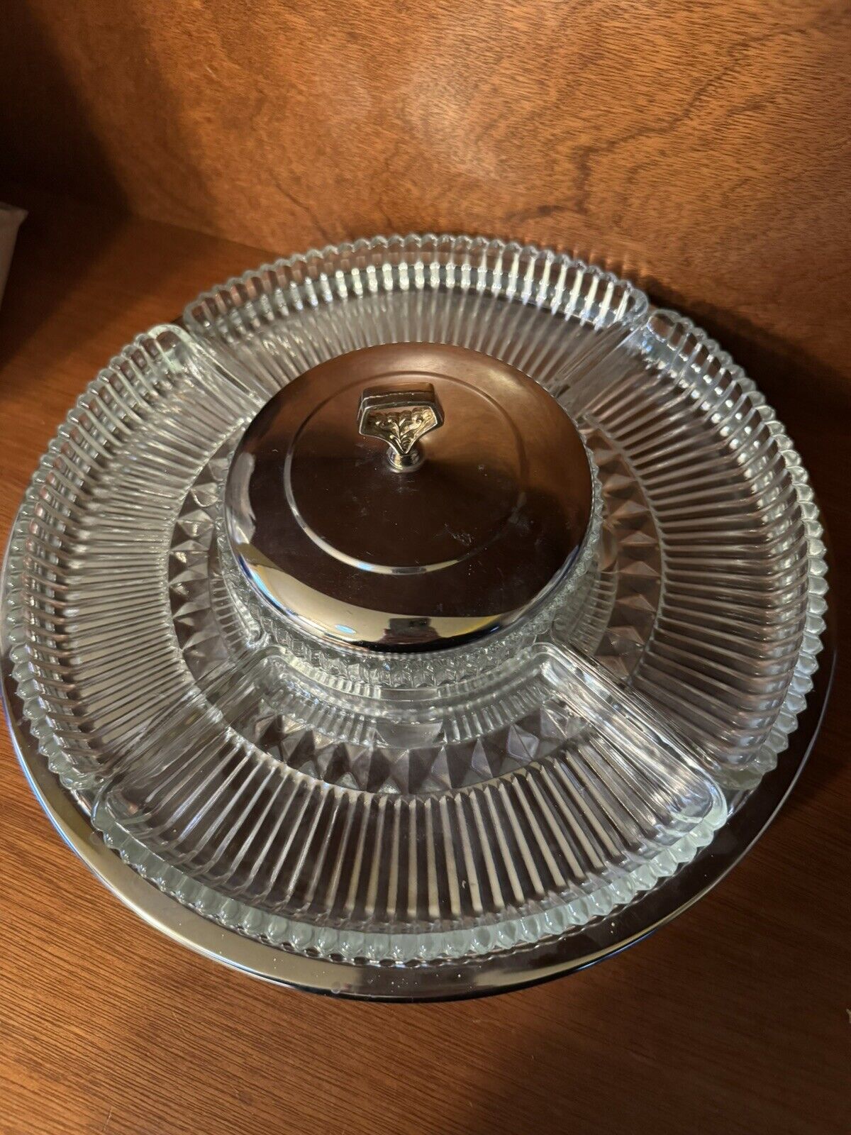 Vintage Kromex Lazy Susan Chrome Tray with 5 Glass Inserts No Chips Or Scratches