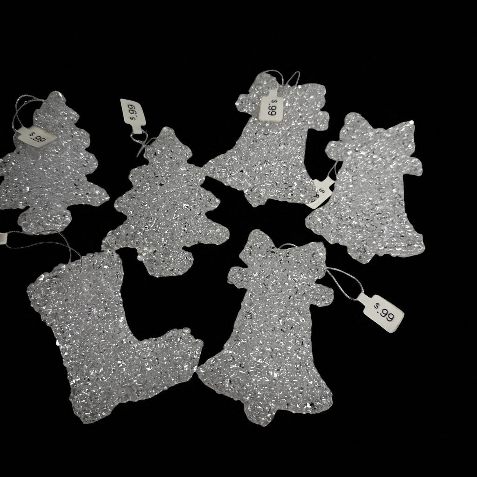 Vtg Acrylic Clear Christmas Ornaments Spun 3\