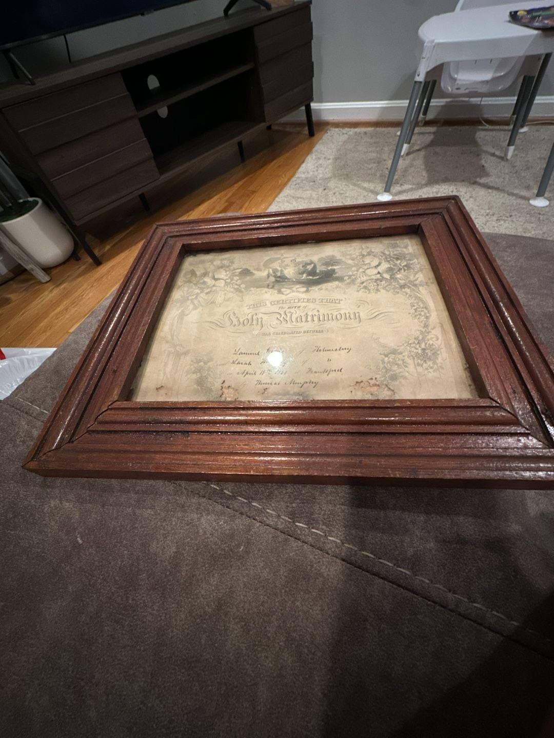 Antique 1860 Framed Marriage Certificate Samuel Craig and Sarah Huntley