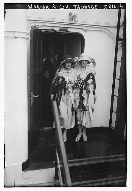 Photo:Norma and Constance Talmadge 1920s Silent Film Stars on Ship Deck