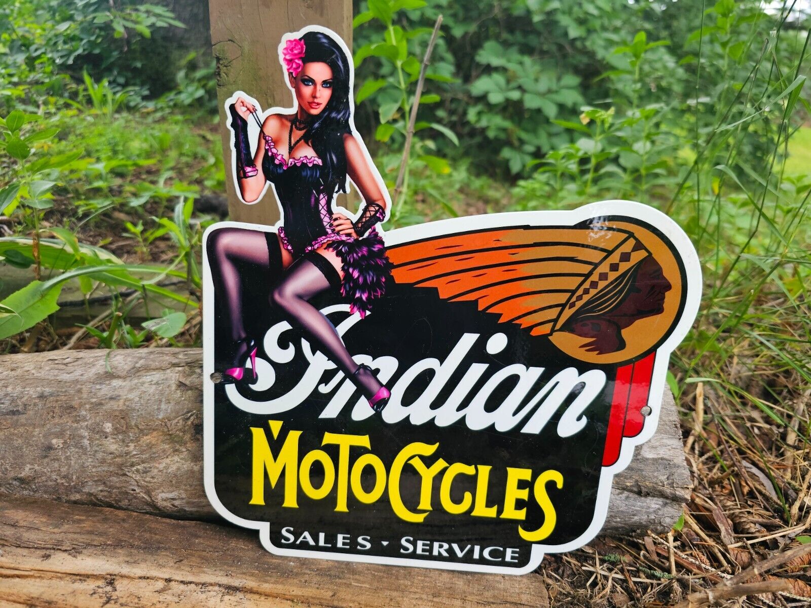 VINTAGE INDIAN MOTORCYCLE SALES PORCELAIN DEALERSHIP CHIEF SIGN 12