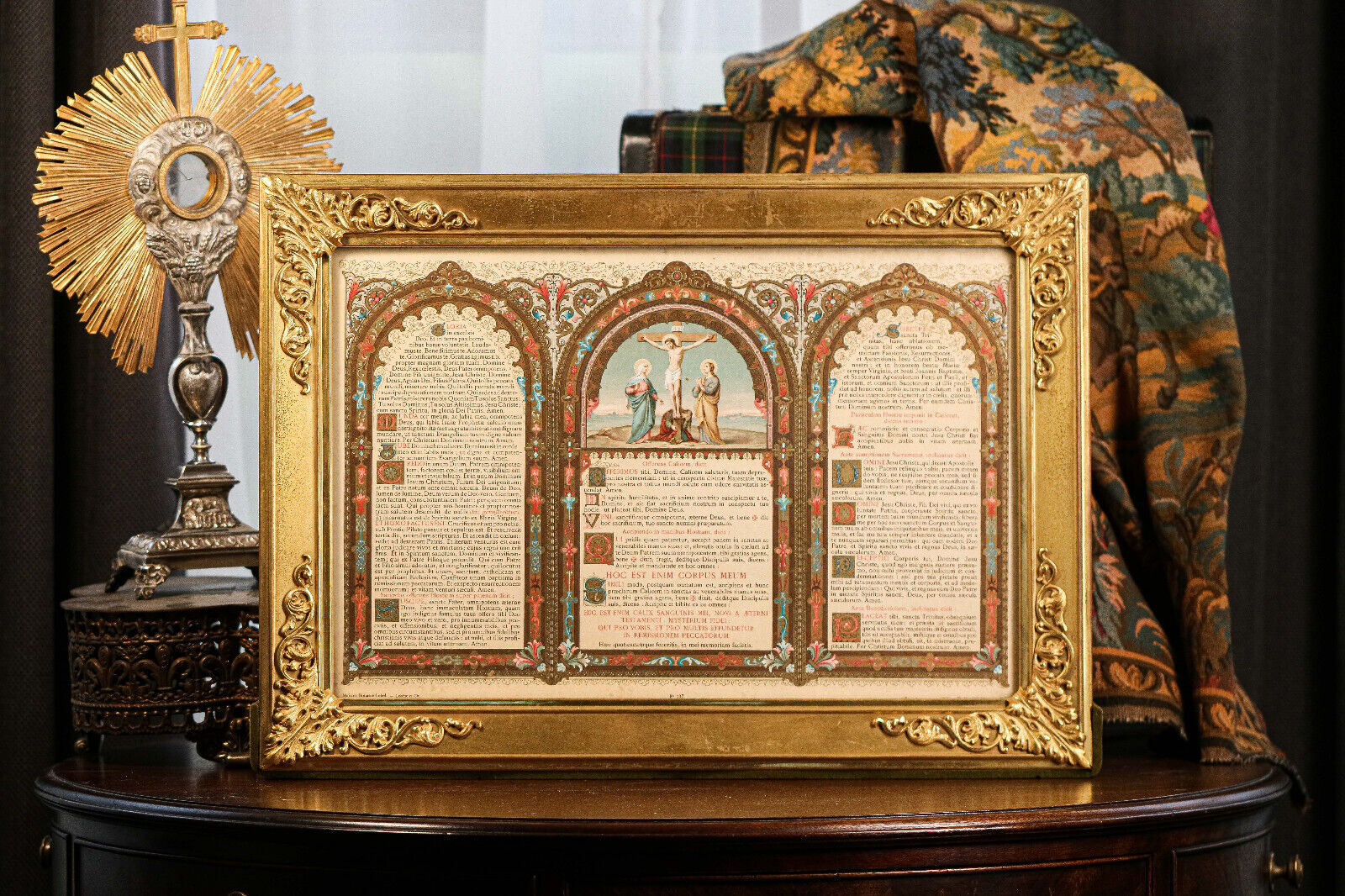 Monumental Antique French Catholic Christianity Tridentine Latin Mass Altar Card