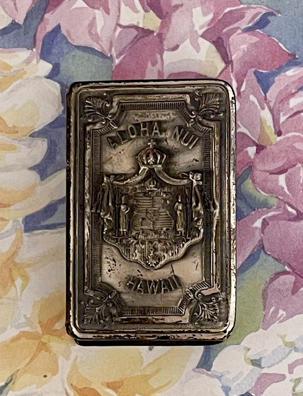 Antique Vintage ALOHA NUI HAWAII Silver Match Box Holder- Hawaiian Rare