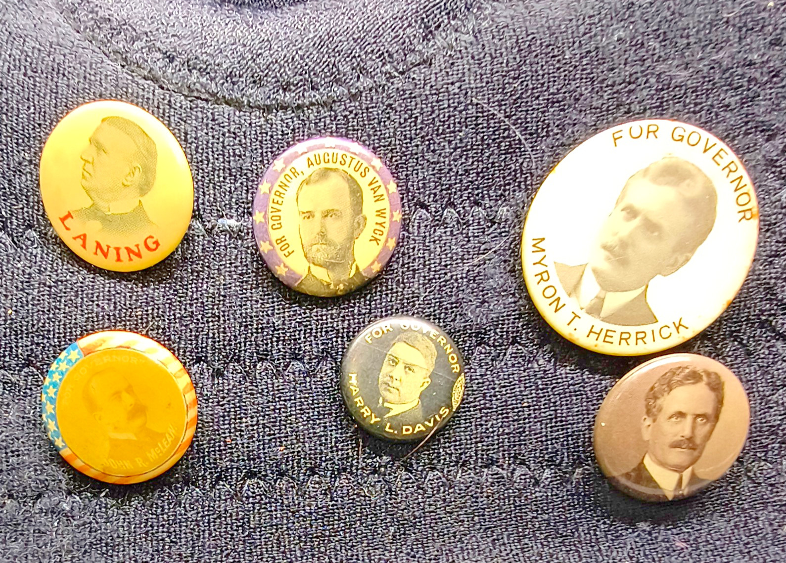Lot of 6 Vintage 1898-1920s Political Campaign Pins Ohio NY Governor Celluloid