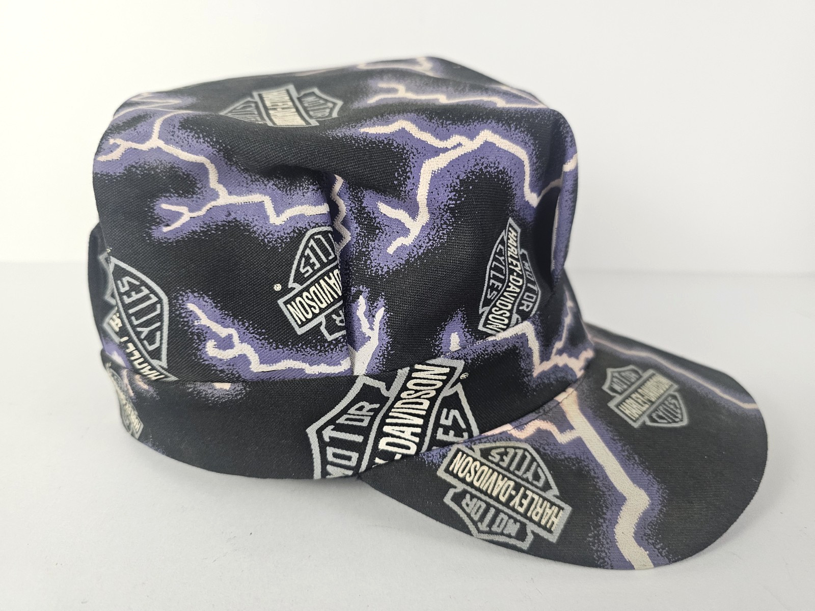 Vintage Harley-Davidson Lightning Bolt Painters Cap Hat Purple Black Snapback