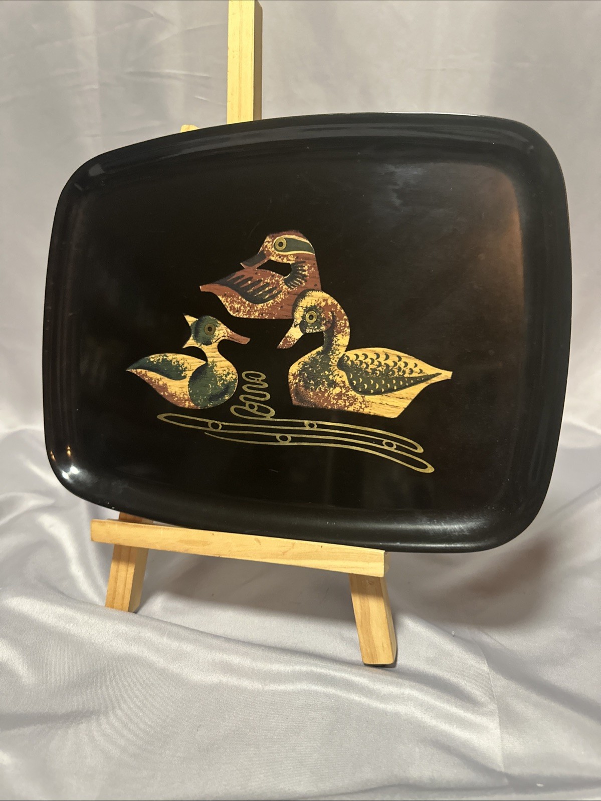 Vintage Couroc Black Lacquered Ware Inlaid MCM Serving Tray W Ducks Monterey CA Vintage Couroc Black Lacquered Ware Inlaid MCM Serving Tray W Ducks Monterey CA