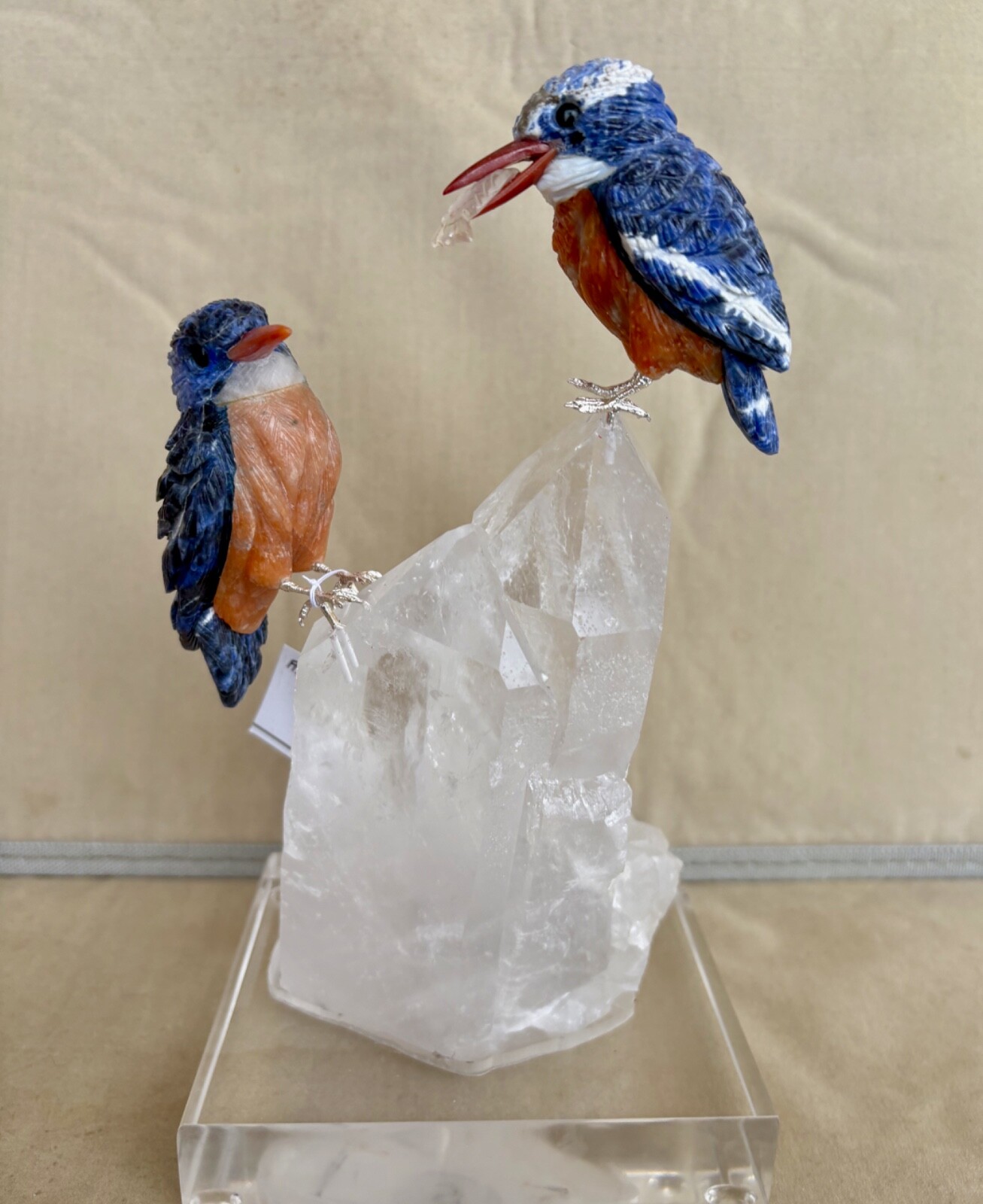 Large Kingfisher Pair on Quartz Crystal. 10\