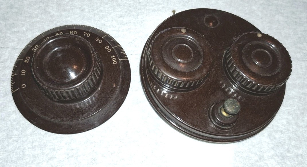 VINTAGE ATWATER KENT 20's RADIO PARTS DUAL DIAL ISLAND WITH SWITCH,LARGE DIAL