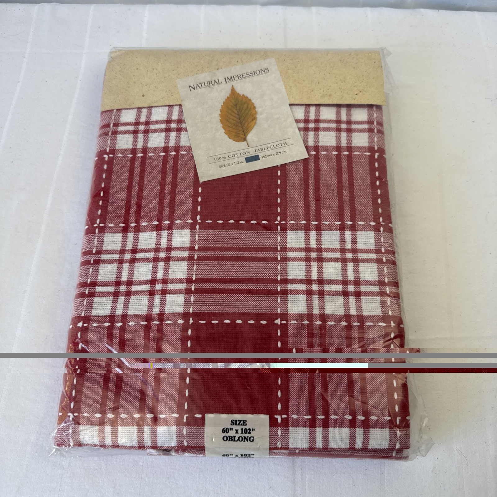Vintage Natural Impressions 100% Cotton Tablecloth Red Plaid 60\