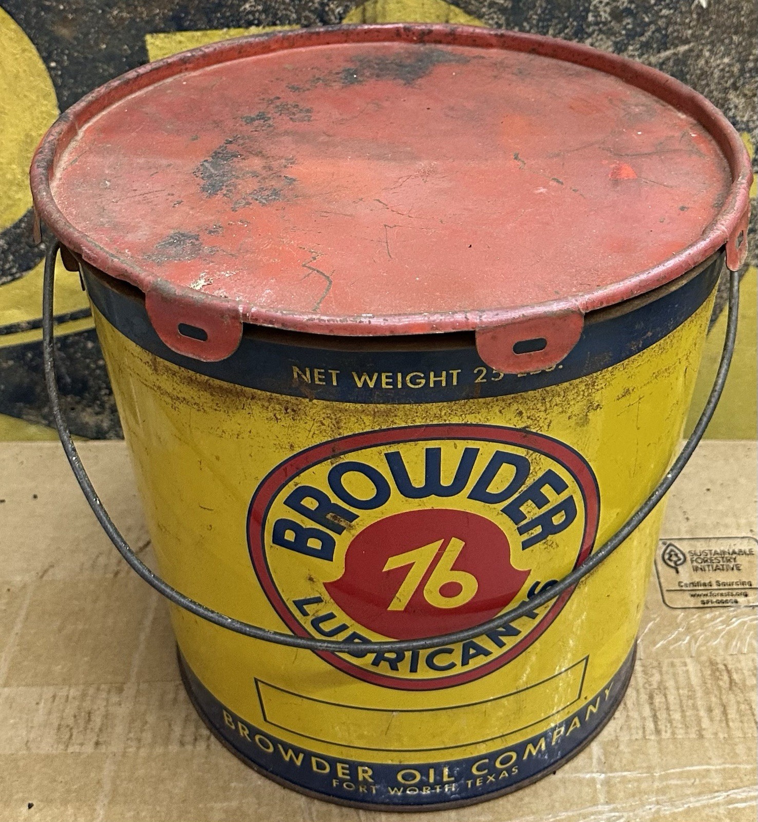 Original Vintage BROWDER 76 LUBRICANT BUCKET 25 Pound TEXAS PETROLIANA OLD CAN